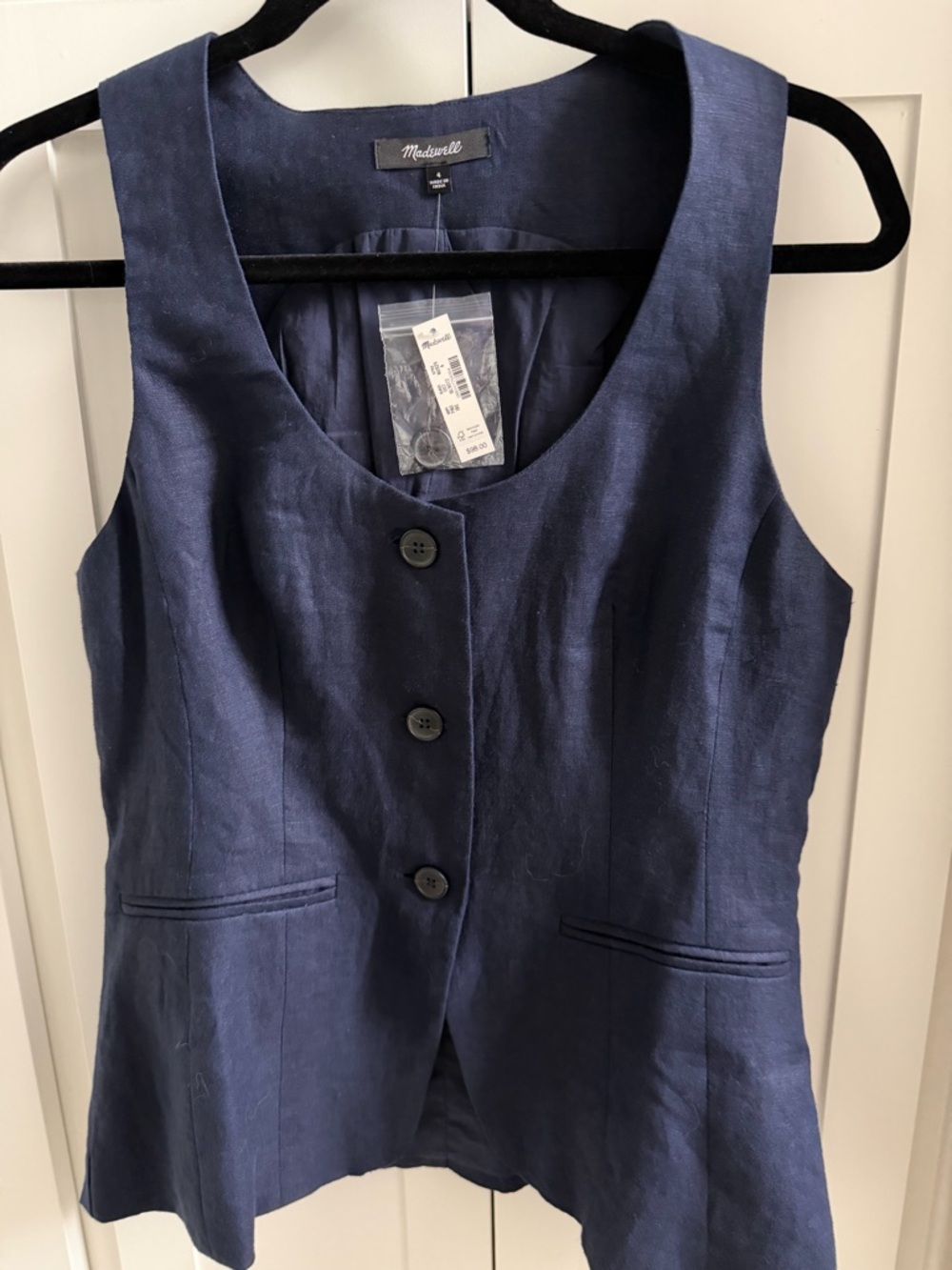 Madewell Deep Navy Linen Vest with Button Front